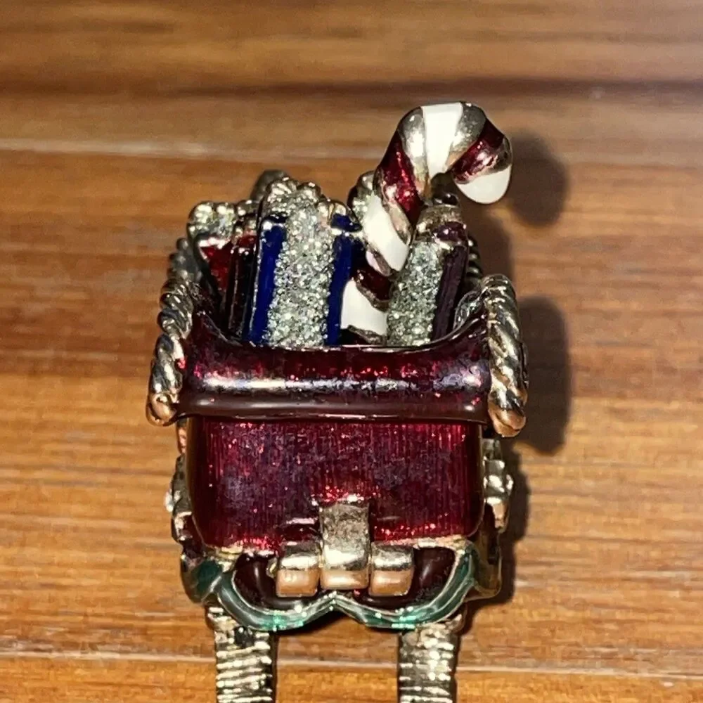 Monet Enamel Christmas Trinket Box Santa's Sleigh Metal 2009 Holiday Collectible